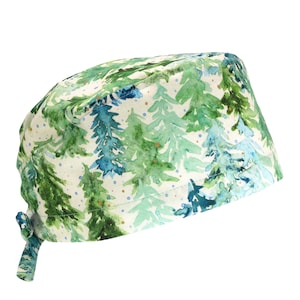 Gorro quirúrgico de algodón para hombre Comfort & Joy Cloud Forest Trees con cinta para atar en la parte posterior y banda absorbente opcional