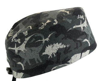 Camouflage Dinosaurs, Men's Cotton Scrub Cap with Tie Back, Optional Sweatband