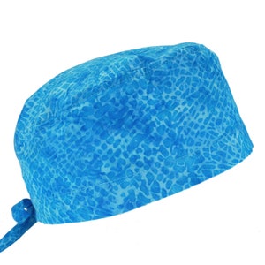 100% Batik Cotton Men&#39;s Surgical/Dental/Anesthesiologist Breathable Scrub Cap with Tie Back, w/ or w/o Sweatband, Turquoise Blue Cap