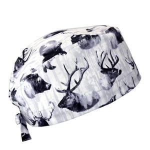 100% Cotton Men&#39;s Surgical/Dental/Anesthesiologist Breathable Scrub Cap with Tie Back, w/ or w/o Sweatband, Woodland Whispers Jan Shade Bch