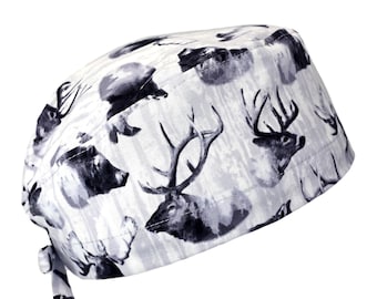 Woodland Whispers, Wild Animals, Men's Cotton Scrub Cap with Tie Back, Optional Sweatband
