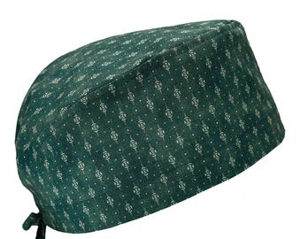 Garden Tale Foulard Stripe Green, katoenen scrubmuts voor heren met gestrikte achterkant, optionele zweetband