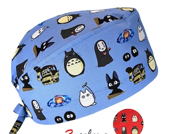 Gorro quirúrgico de algodón para hombre con lazo en la espalda y banda para el sudor opcional de Totoro de El Viaje de Chihiro de Ghibli