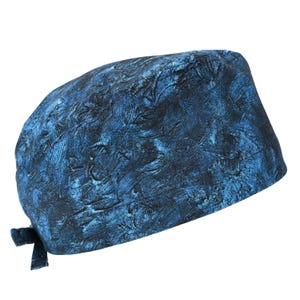 Midnight Blue Brush Strokes Van Gogh, Men's Cotton Scrub Cap with Tie Back, Optional Sweatband