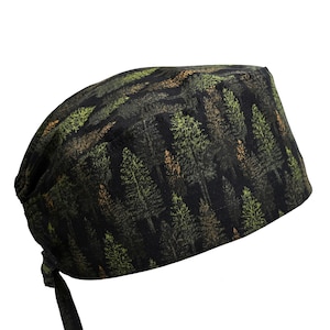 Whispering Pines Forest, Men's Cotton Scrub Cap:  Tie Back, Optional Sweatband