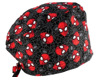 Spider-Man Scrub Cap: Cotton Tie-Back Surgical Hat, Optional Sweatband