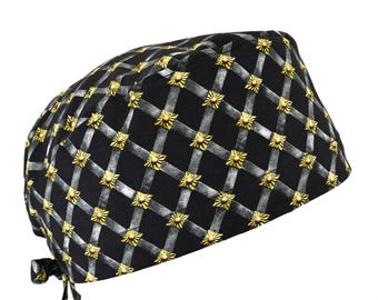 Steampunk Black, Men's Cotton Tie Back Scrub Cap, Optional Sweatband