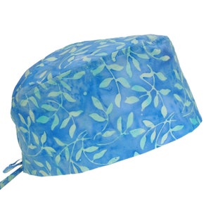100% Batik Cotton Men&#39;s Surgical/Dental/Anesthesiologist Breathable Scrub Cap with Tie Back, w/ or w/o Sweatband, Turquoise Blue Floral