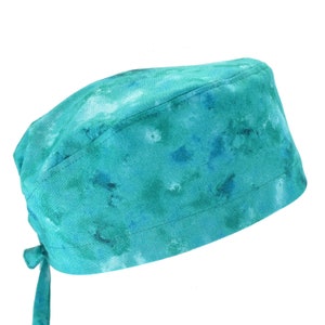 100% Cotton Men&#39;s Surgical/Dental/Anesthesiologist Breathable Scrub Cap with Tie Back, w/ or w/o Sweatband, Teal Green Abstract