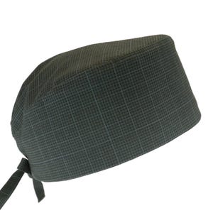 Greenish Gray Grid, Men's Cotton Scrub Cap with Tie Back, Optional Sweatband