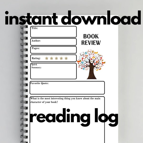 An Instant Download Reading Journal and Log Book, Reading Log for Homeschool and Virtual School, K-12 Reading Log