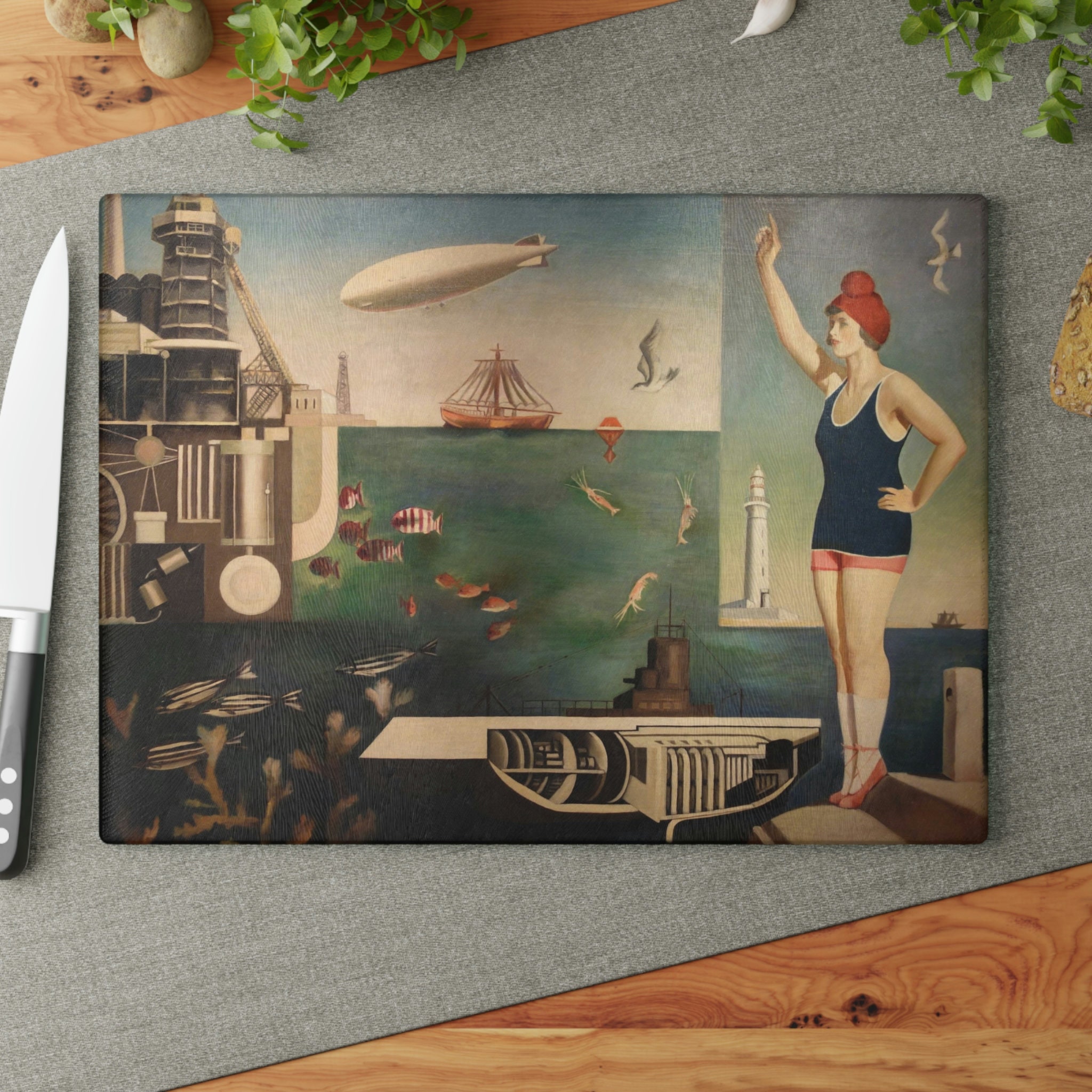 Hygienic Glass Cutting Board With Fine Art Print Harue Koga Sea Fine