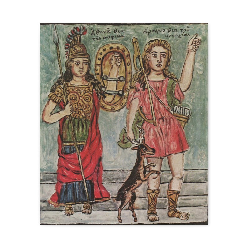 Athena and Artemis, Theofilos, Greek Art, Greek Folk Art, Greek