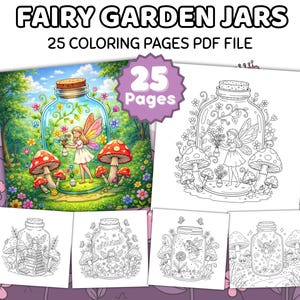 Fairy Garden Jar Coloring Pages – 25 Printable Coloring Sheets for Kids & Adults, Digital Download