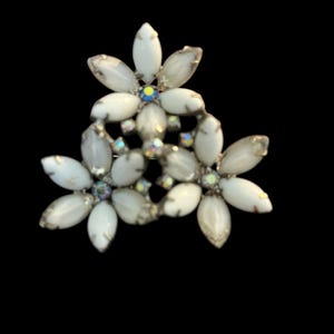 Vintage Brooch Kramer, New York, Milk Glass and Rhinestones