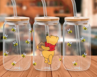 Winnie the Pooh | 16oz Beer Can Glass | Reusable Cup | Cup with Lid and Straw | Custom Tumbler