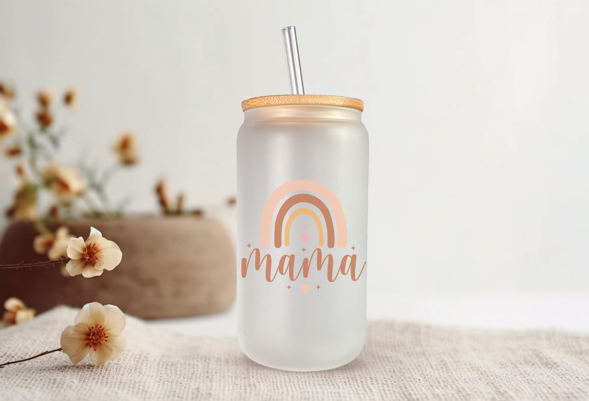 Mama Boho Rainbow | 16oz Beer Can Glass | Reusable Cup | Cup With Lid ...
