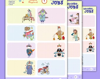 Unicorn Jobs Label Stickers — Ages 3–8 | School Organization | Digital Sticker Sheets