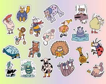 20 Stickers - Characters of The Coloring Book Funny Animals