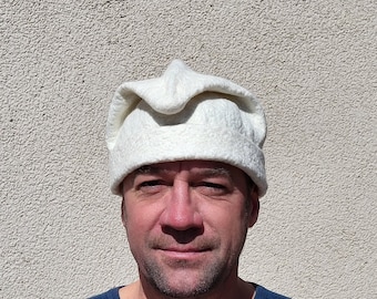 Dacian pileus, Historical hat of the ancient Dacians, Phrygian cap, Liberty cap, White, men wool hat