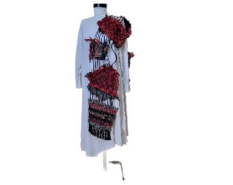 Nuno Felted Scarf: Extra Long Merino Wool & Sari Silk, Red Black