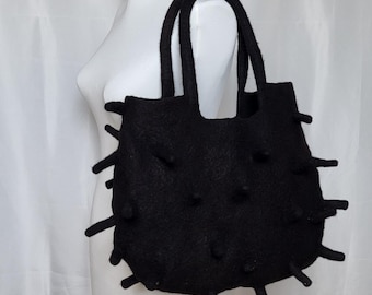 Felt bag, Top handle black spikes purse