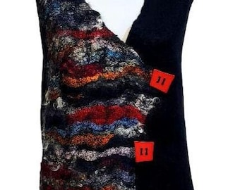 Asymmetric wool felted vest, multicolored