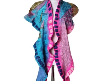 Handmade Felted Merino Silk Scarf: Sculptural Art to Wear
