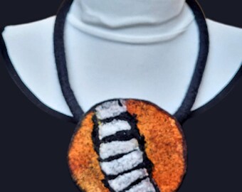 Felted Merino Wool Statement Necklace: Geometric Burnt Orange Pendant
