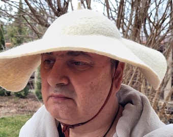 Men hat, Petasos , Ancient Greeks sun hat, Historical hat, Wool felted hat, natural colors