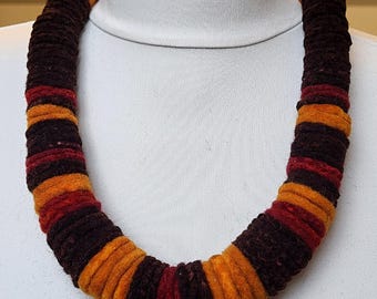 Felted Wool Disc Necklace & Bracelet Set: Tribal Bohemian Jewelry