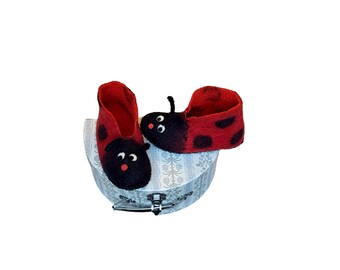 Pantuflas de mariquita, Zapatillas de casa de fieltro de lana para