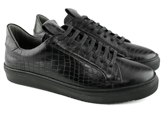 36'S Leather Low Top Sneaker Black Croco - Etsy