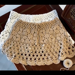 Crocheted beach skirt,mini  Beach Skirt - Handmade Bohem Knitting Mini Skirt - Summer Bikini Cover - Adjustable lace