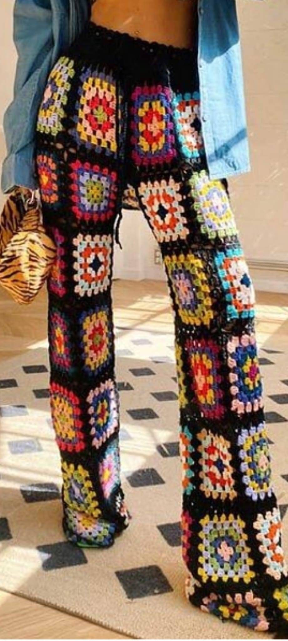 Granny Square Crochet Pants,crochet Pants,colorful Patchwork Pants