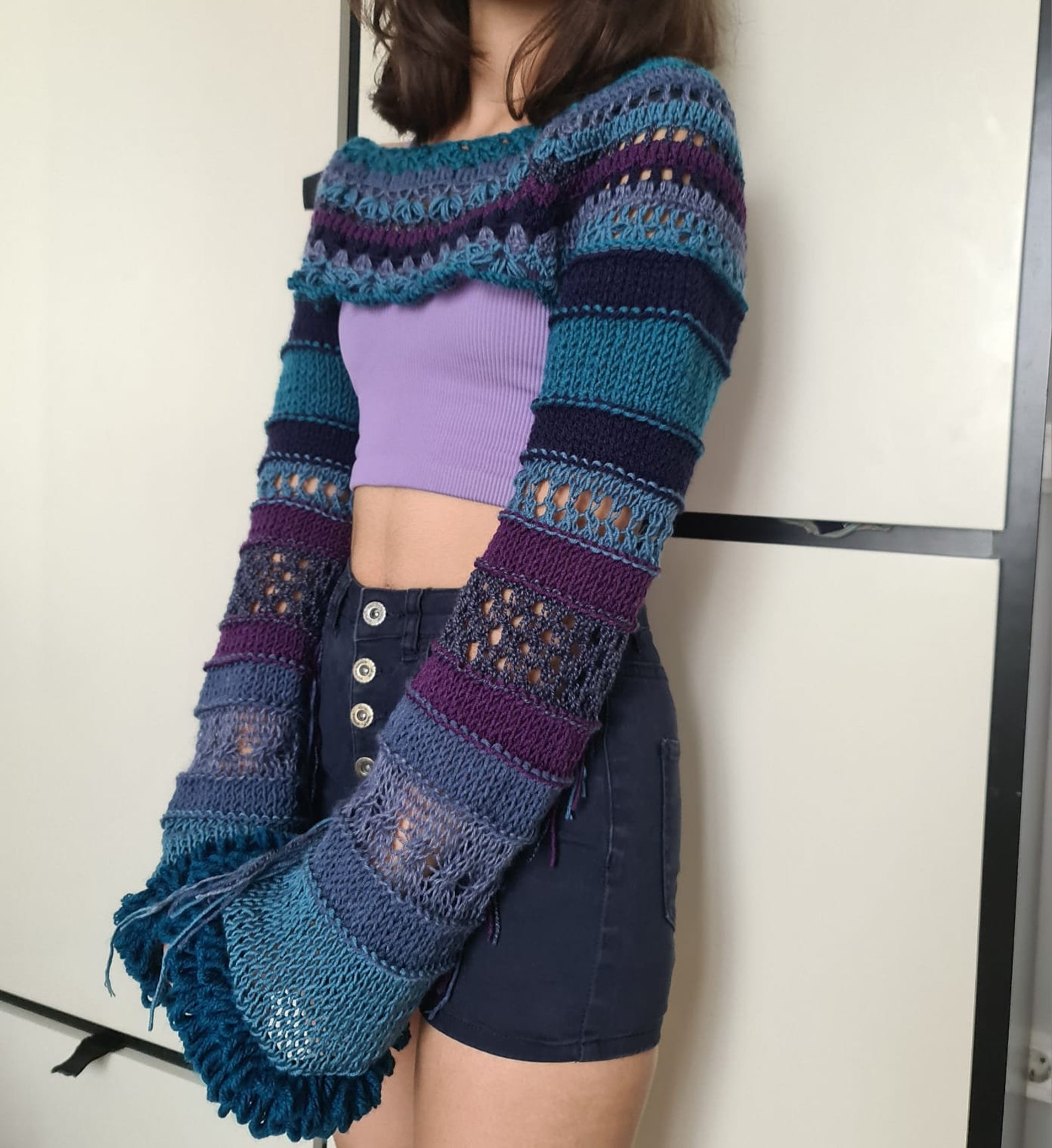 Y2K Beaded Crochet Shrug (S/M)