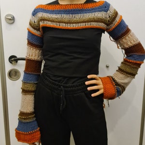 Y2K Crochet Bolero Shrug Arm Sleeve Knitted Crop Top Hollow out Fishnet Jumper Shrug Sweater