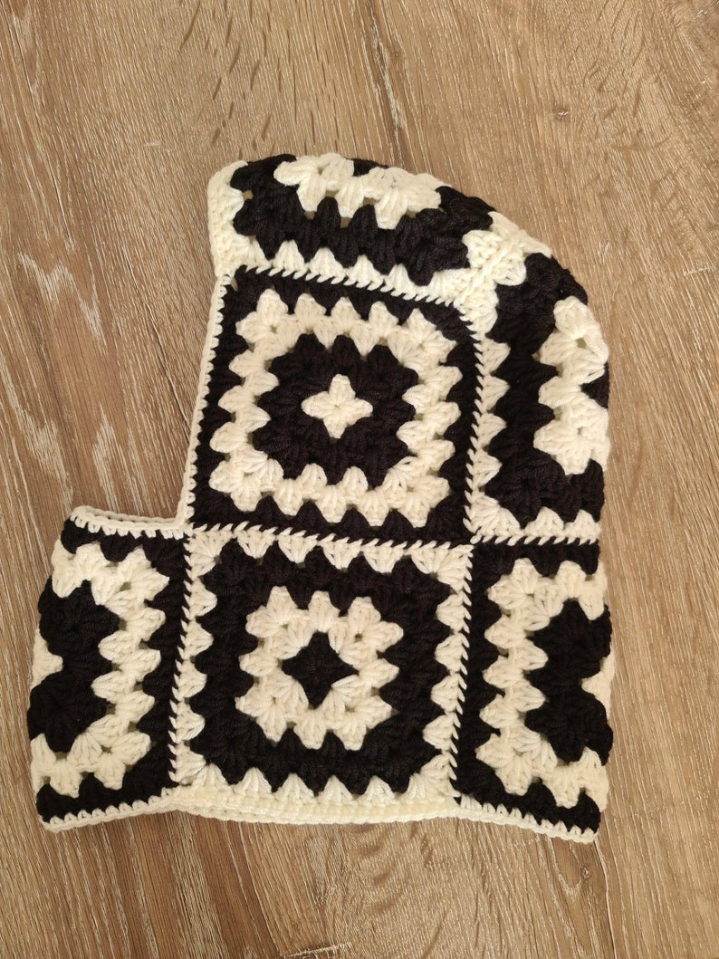 Black and White Granny Square Crochet Balaclavawinter Etsy