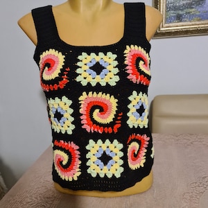 Garnny Square Vest for Women, Lollipop Granny Square Top,2025 season vest,colorful granny square vest, Patchwork Granny Square Vest