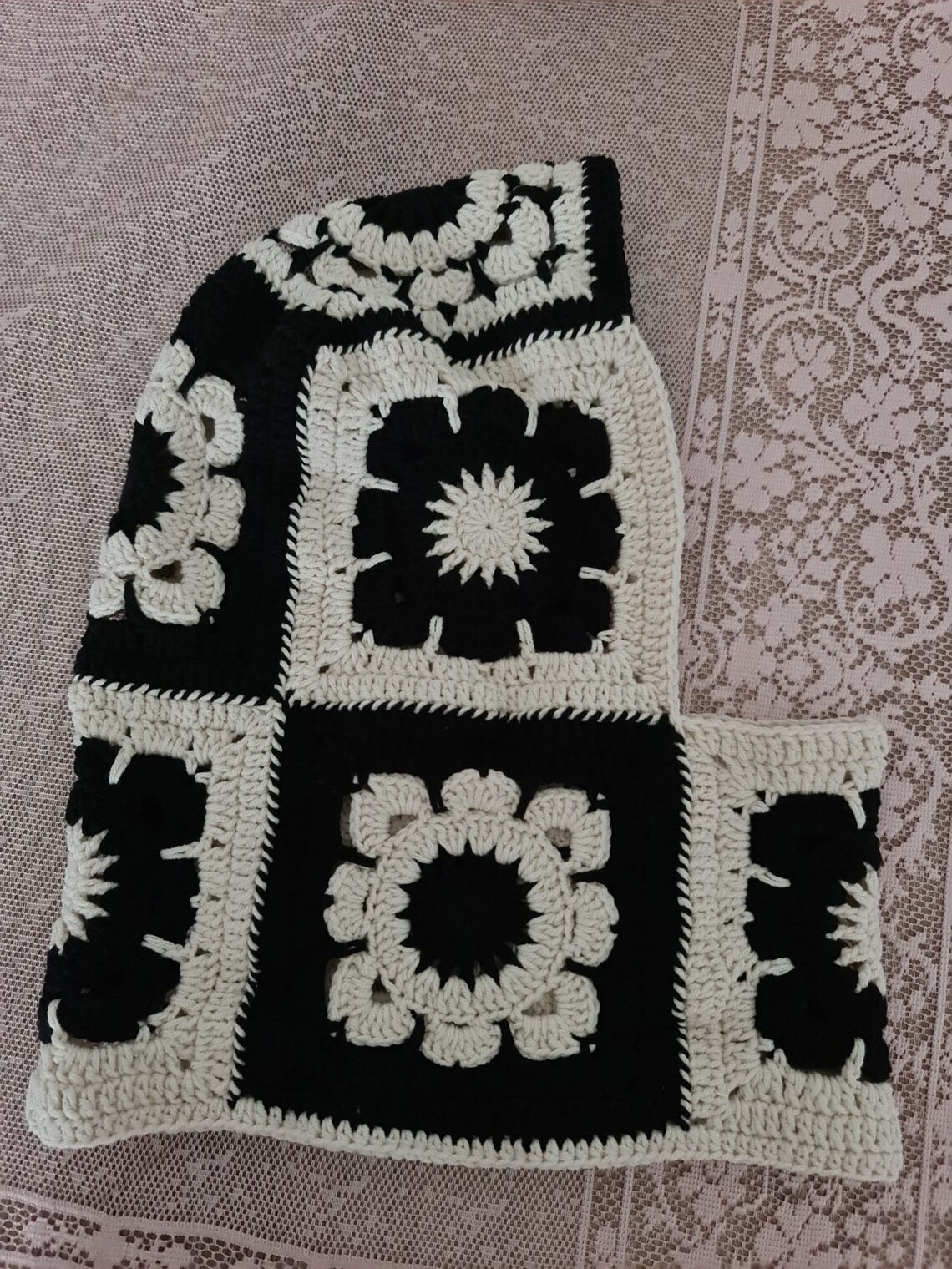 Black and White Granny Square Crochet Balaclava 50 Discount Etsy