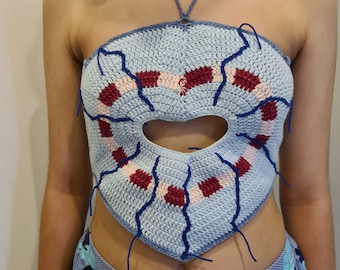 Y2K Crochet  Missing Heart Crop Top New Design