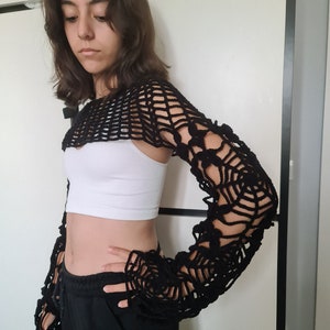 Halloween Spider web Bolero Shrug Arm Sleeve Crop Top Hollow out Fishnet Jumper Shrug Sweater Designer