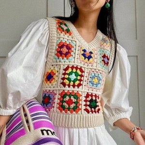 Granny Square Vest for women,gift for loves, Patchwork Granny Square sweater , Handmade crochet vest, crochet top,new season spring wear