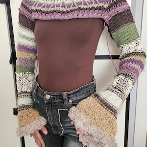 Y2K Moss Crochet Bolero Shrug Arm Sleeve Knitted Crop Top Hollow out Fishnet Jumper Shrug Sweater Designer