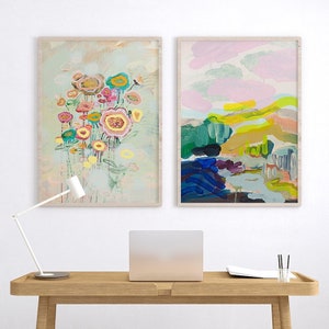 DOWNLOADABLE art print set - Land and flower no1 | Art Poster | Abstract Artwork | Art Print | Wall Decor | Printable Art | Wall Art