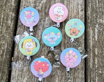 BT21 Flower Themed Badge Reel