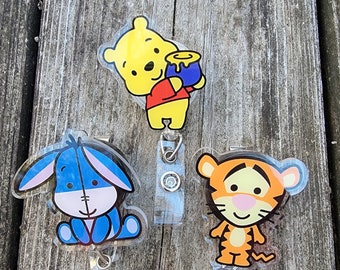 Animal Inspired Acrylic Badge Reel Tiger Donkey Bear