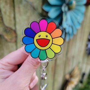 Happy Rainbow Flower Badge Reel