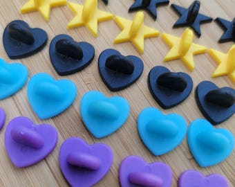 Rubber Pin Backs - Heart Shaped - Star Shaped - 5 IN A BUNDLE