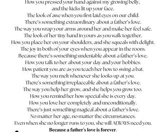 A Father&#39;s Love Poem from daughter–Printable Father&#39;s Day Gift | Sentimental Gift for Dad | Father&#39;s Day Poem from Child | Gift for New Dad